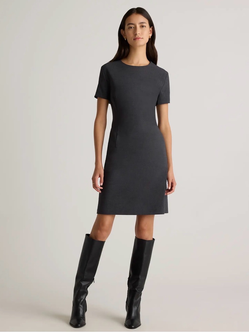 Quince Black Italian Wool Short Sleeve Dress